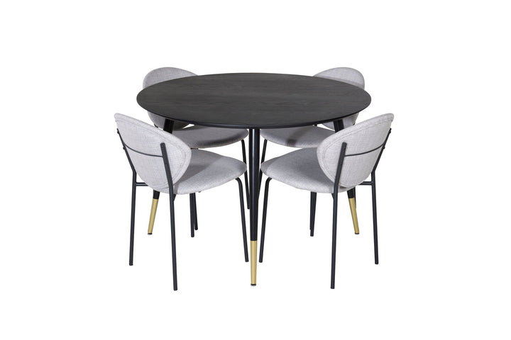 Venture Home Dipp Dining Table - 115cm - Black / Black Brass+Vault Dining Chair - Black Legs - Grey Fabric_4