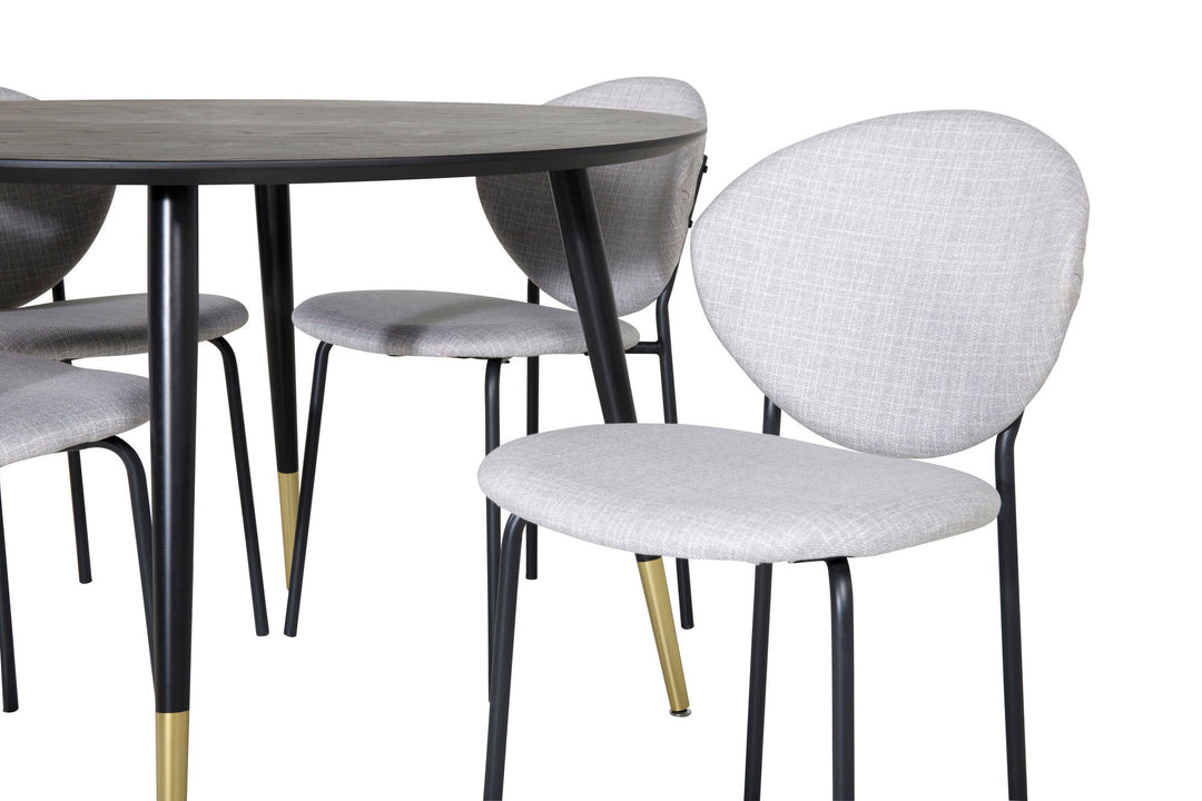 Venture Home Dipp Dining Table - 115cm - Black / Black Brass+Vault Dining Chair - Black Legs - Grey Fabric_4