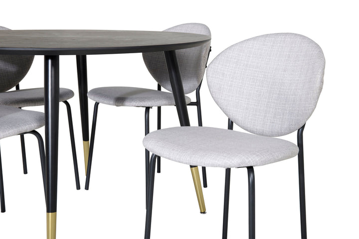 Venture Home Dipp Dining Table - 115cm - Black / Black Brass+Vault Dining Chair - Black Legs - Grey Fabric_4