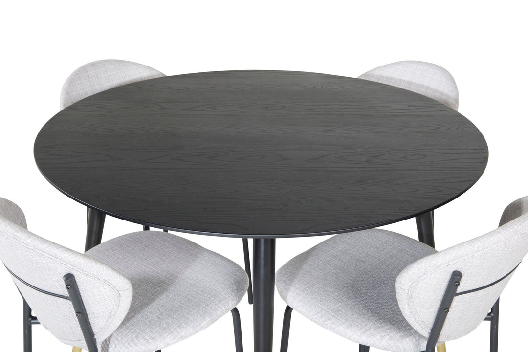 Venture Home Dipp Dining Table - 115cm - Black / Black Brass+Vault Dining Chair - Black Legs - Grey Fabric_4