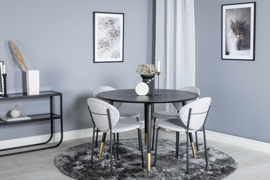 Venture Home Dipp Dining Table - 115cm - Black / Black Brass+Vault Dining Chair - Black Legs - Grey Fabric_4