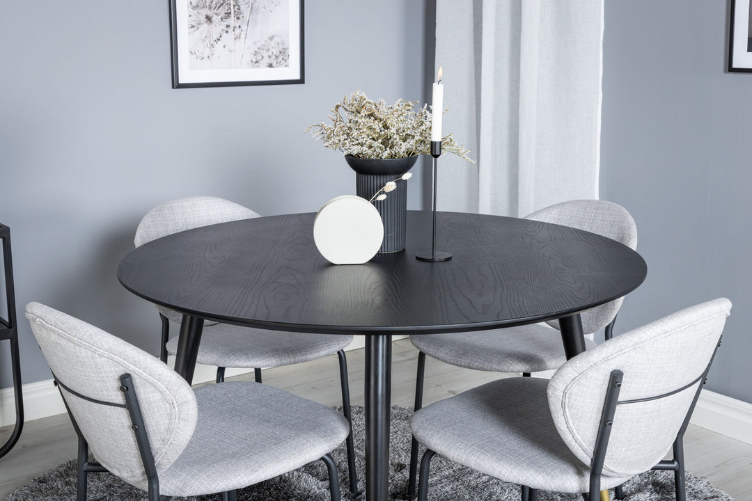 Venture Home Dipp Dining Table - 115cm - Black / Black Brass+Vault Dining Chair - Black Legs - Grey Fabric_4