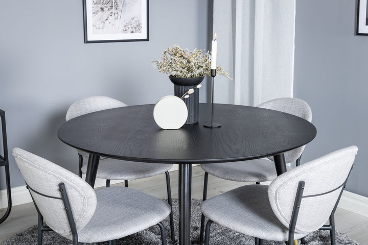 Venture Home Dipp Dining Table - 115cm - Black / Black Brass+Vault Dining Chair - Black Legs - Grey Fabric_4