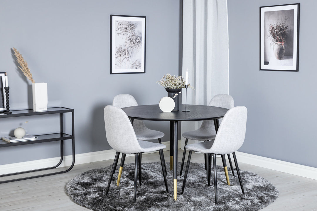 Venture Home Dipp Dining Table - 115cm - Black / Black Brass+Polar Dining Chair - Black Legs - Light Grey Fabric_4
