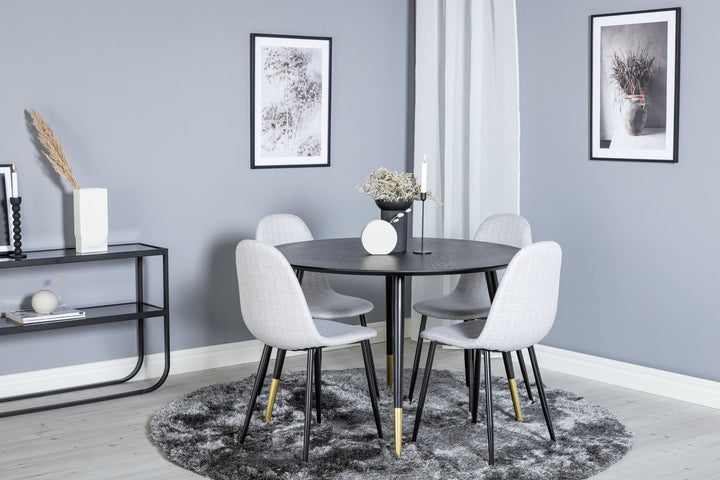 Venture Home Dipp Dining Table - 115cm - Black / Black Brass+Polar Dining Chair - Black Legs - Light Grey Fabric_4