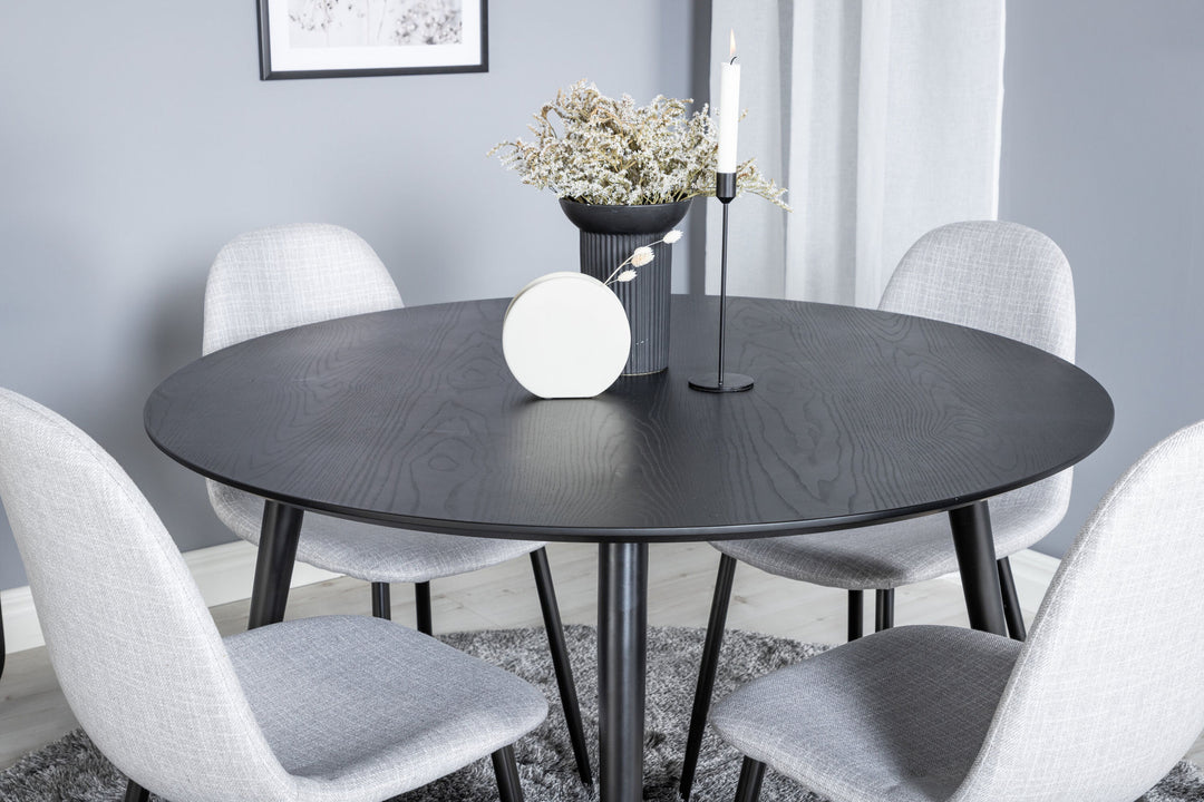 Venture Home Dipp Dining Table - 115cm - Black / Black Brass+Polar Dining Chair - Black Legs - Light Grey Fabric_4