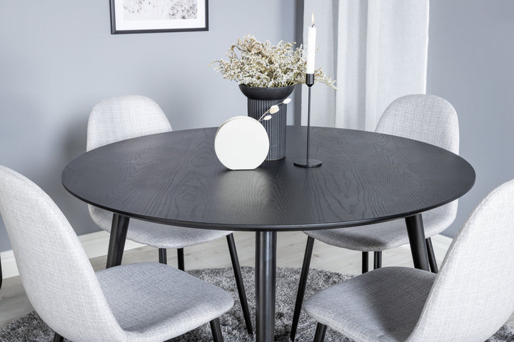 Venture Home Dipp Dining Table - 115cm - Black / Black Brass+Polar Dining Chair - Black Legs - Light Grey Fabric_4