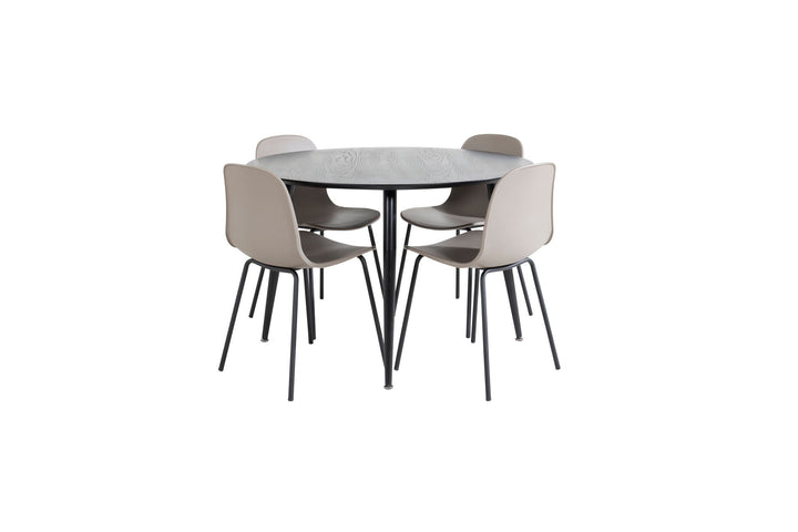 Venture Home Dipp Dining Table - 115cm - Black Veneer / All black legs +Arctic Dining Chair - Black Legs - Khaki Plastic_4