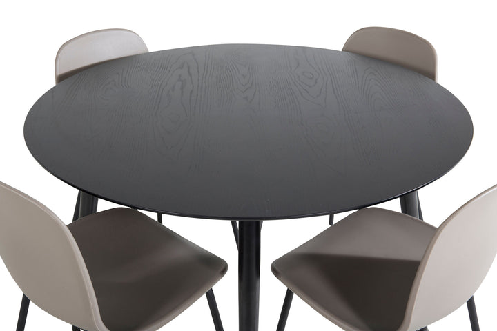 Venture Home Dipp Dining Table - 115cm - Black Veneer / All black legs +Arctic Dining Chair - Black Legs - Khaki Plastic_4