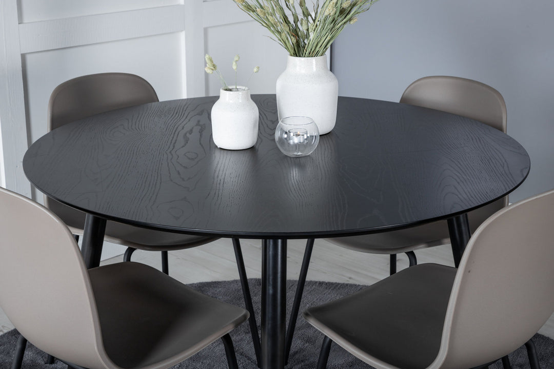 Venture Home Dipp Dining Table - 115cm - Black Veneer / All black legs +Arctic Dining Chair - Black Legs - Khaki Plastic_4