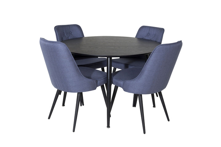 Venture Home Dipp Dining Table - 115cm - Black Veneer / All black legs +Velvet Deluxe Dining Chair - Black Legs - Blue Fabric_4