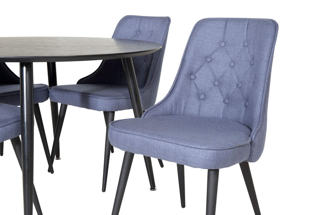 Venture Home Dipp Dining Table - 115cm - Black Veneer / All black legs +Velvet Deluxe Dining Chair - Black Legs - Blue Fabric_4