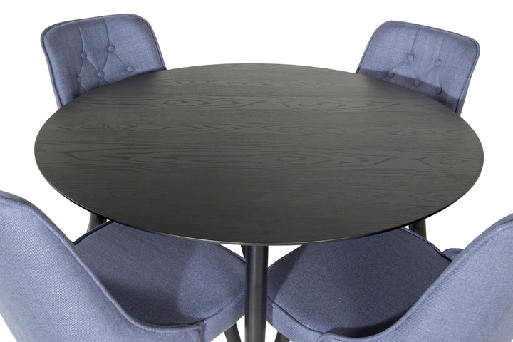 Venture Home Dipp Dining Table - 115cm - Black Veneer / All black legs +Velvet Deluxe Dining Chair - Black Legs - Blue Fabric_4