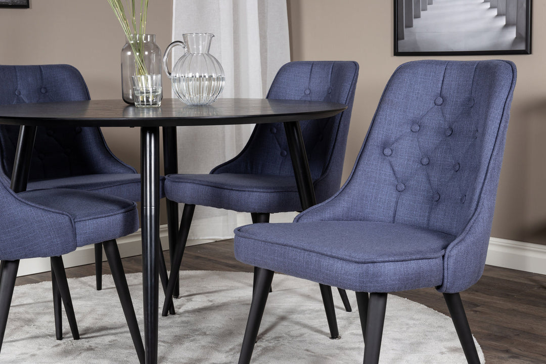 Venture Home Dipp Dining Table - 115cm - Black Veneer / All black legs +Velvet Deluxe Dining Chair - Black Legs - Blue Fabric_4