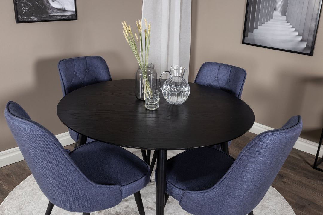 Venture Home Dipp Dining Table - 115cm - Black Veneer / All black legs +Velvet Deluxe Dining Chair - Black Legs - Blue Fabric_4