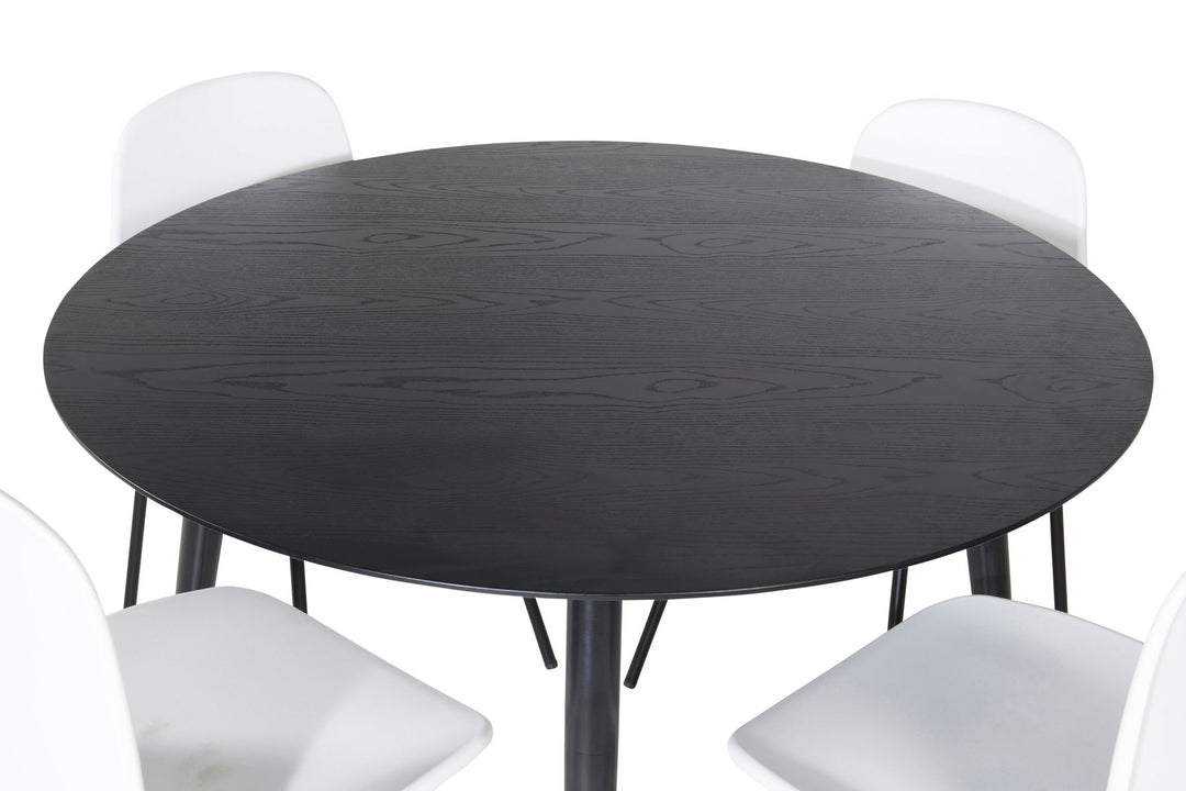 Venture Home Dipp Dining Table - 115cm - Black Veneer / All black legs +Arctic Dining Chair - Black Legs - White Plastic_4