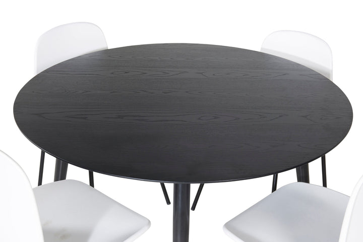 Venture Home Dipp Dining Table - 115cm - Black Veneer / All black legs +Arctic Dining Chair - Black Legs - White Plastic_4