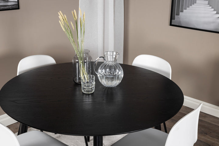Venture Home Dipp Dining Table - 115cm - Black Veneer / All black legs +Arctic Dining Chair - Black Legs - White Plastic_4