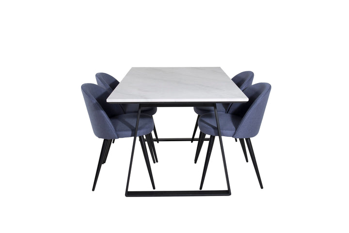 Venture Home Estelle Dining Table 140*90 - White / Black+Velvet Dining Chiar - Black legs - Blue Fabric_4