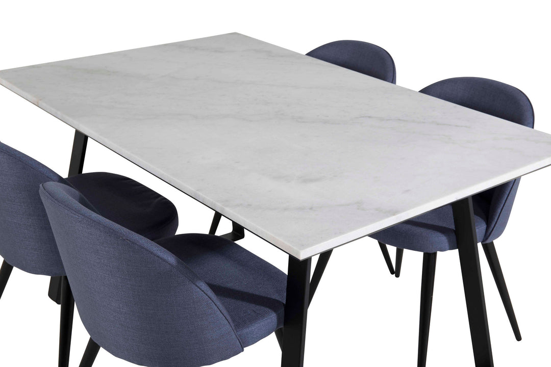 Venture Home Estelle Dining Table 140*90 - White / Black+Velvet Dining Chiar - Black legs - Blue Fabric_4