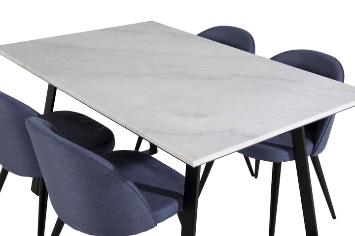 Venture Home Estelle Dining Table 140*90 - White / Black+Velvet Dining Chiar - Black legs - Blue Fabric_4