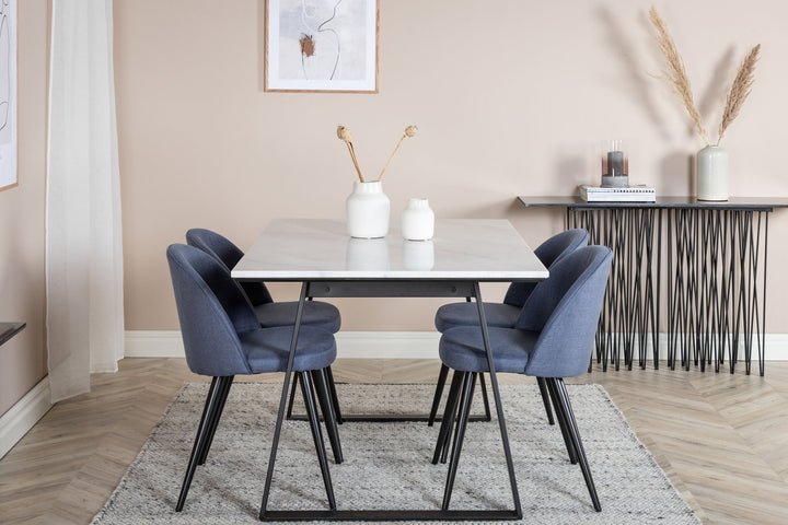 Venture Home Estelle Dining Table 140*90 - White / Black+Velvet Dining Chiar - Black legs - Blue Fabric_4