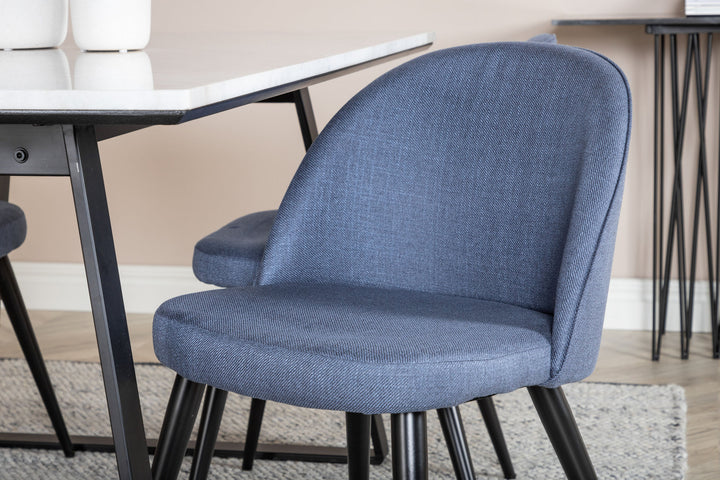Venture Home Estelle Dining Table 140*90 - White / Black+Velvet Dining Chiar - Black legs - Blue Fabric_4