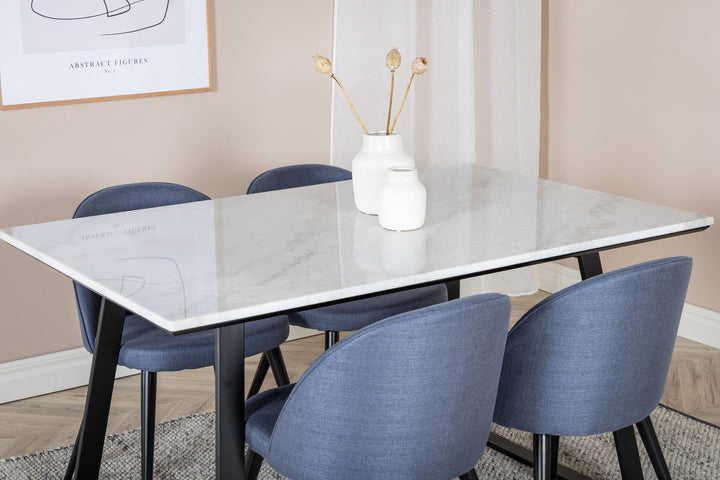 Venture Home Estelle Dining Table 140*90 - White / Black+Velvet Dining Chiar - Black legs - Blue Fabric_4