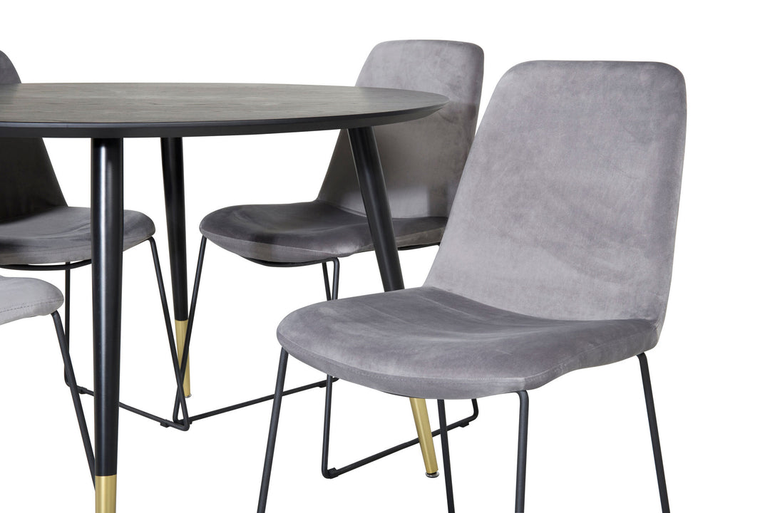 Venture Home Dipp Dining Table - 115cm - Black / Black Brass+Muce Dining Chair - Black Legs - Grey Velvet_4