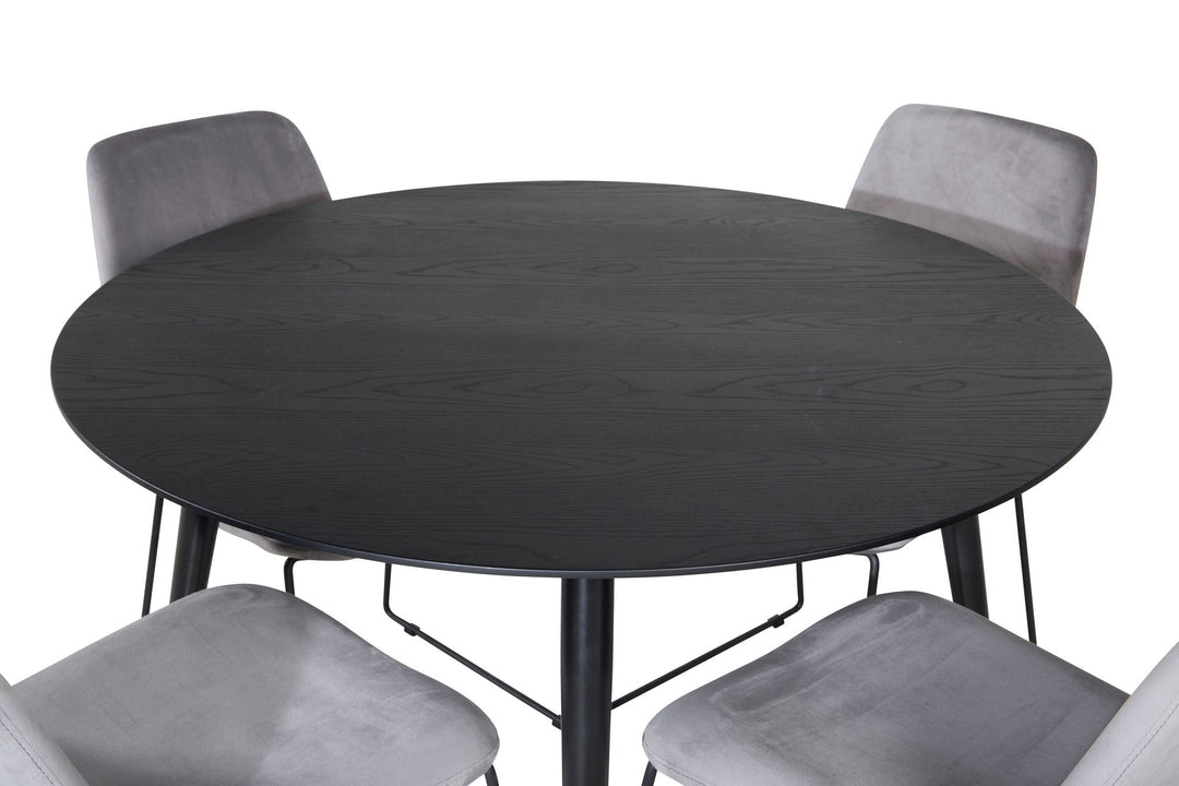 Venture Home Dipp Dining Table - 115cm - Black / Black Brass+Muce Dining Chair - Black Legs - Grey Velvet_4