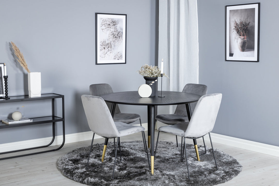 Venture Home Dipp Dining Table - 115cm - Black / Black Brass+Muce Dining Chair - Black Legs - Grey Velvet_4