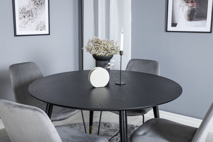 Venture Home Dipp Dining Table - 115cm - Black / Black Brass+Muce Dining Chair - Black Legs - Grey Velvet_4