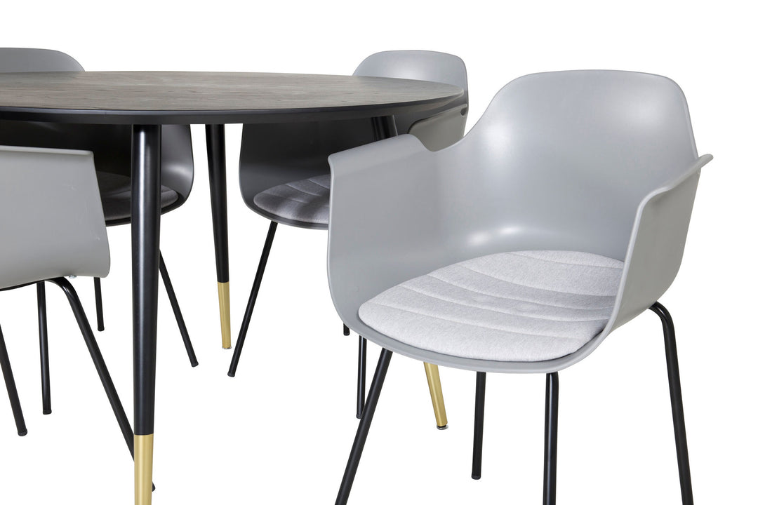 Venture Home Dipp Dining Table - 115cm - Black / Black Brass+Comfort Plastic Dining Chair - Black Legs - Grey Plastic_4