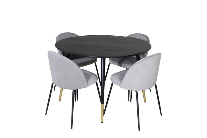 Venture Home Dipp Dining Table - 115cm - Black / Black Brass+Wrinkles Dining Chair - Black Legs - Grey Velvet_4