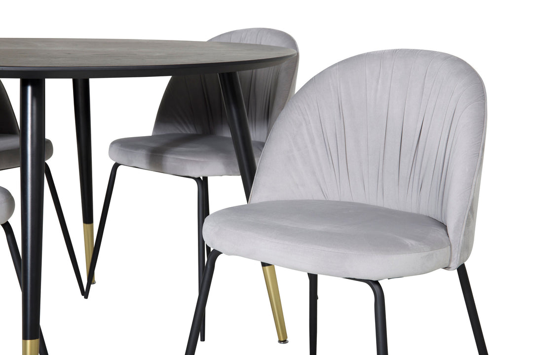Venture Home Dipp Dining Table - 115cm - Black / Black Brass+Wrinkles Dining Chair - Black Legs - Grey Velvet_4