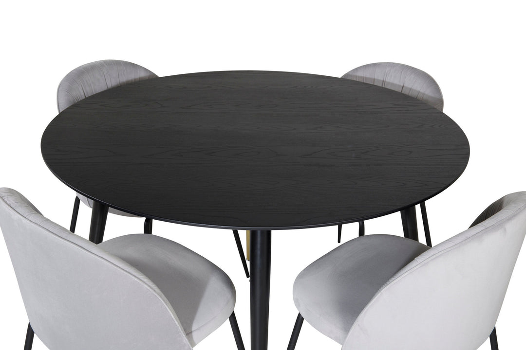 Venture Home Dipp Dining Table - 115cm - Black / Black Brass+Wrinkles Dining Chair - Black Legs - Grey Velvet_4