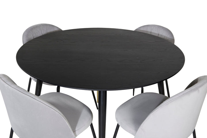 Venture Home Dipp Dining Table - 115cm - Black / Black Brass+Wrinkles Dining Chair - Black Legs - Grey Velvet_4