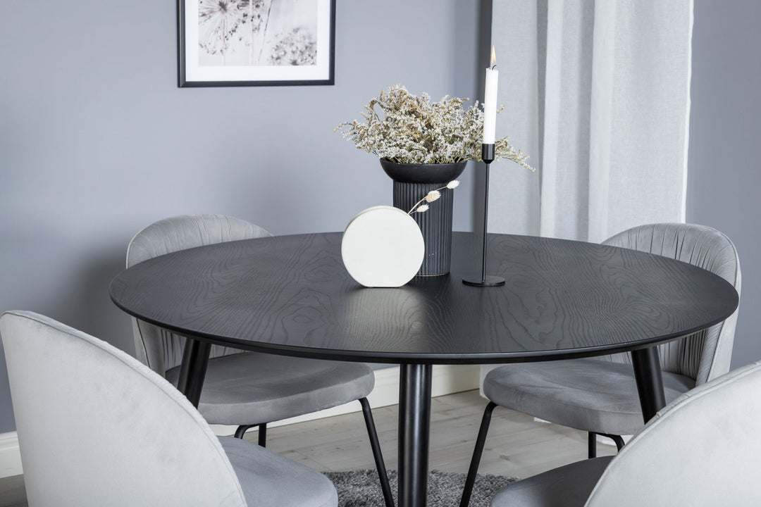Venture Home Dipp Dining Table - 115cm - Black / Black Brass+Wrinkles Dining Chair - Black Legs - Grey Velvet_4
