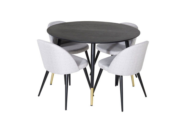 Venture Home Dipp Dining Table - 115cm - Black / Black Brass+Velvet Dining Chiar - Black legs - Light GreyFabric_4