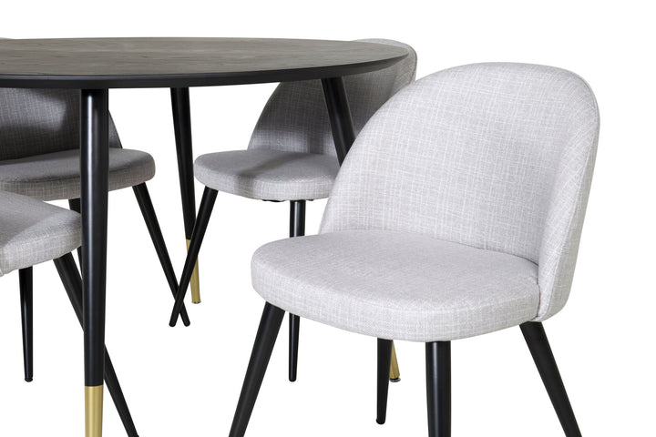 Venture Home Dipp Dining Table - 115cm - Black / Black Brass+Velvet Dining Chiar - Black legs - Light GreyFabric_4