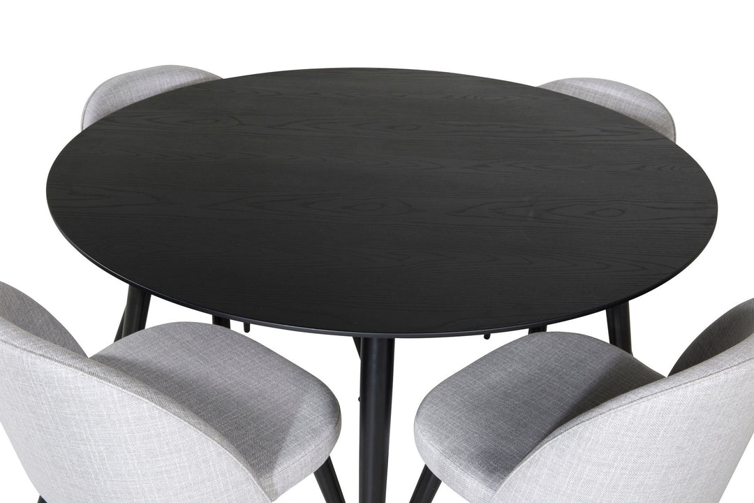 Venture Home Dipp Dining Table - 115cm - Black / Black Brass+Velvet Dining Chiar - Black legs - Light GreyFabric_4
