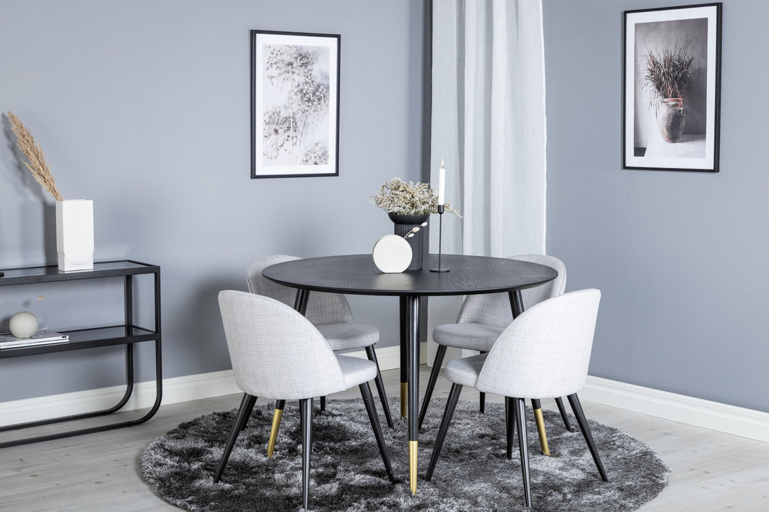 Venture Home Dipp Dining Table - 115cm - Black / Black Brass+Velvet Dining Chiar - Black legs - Light GreyFabric_4