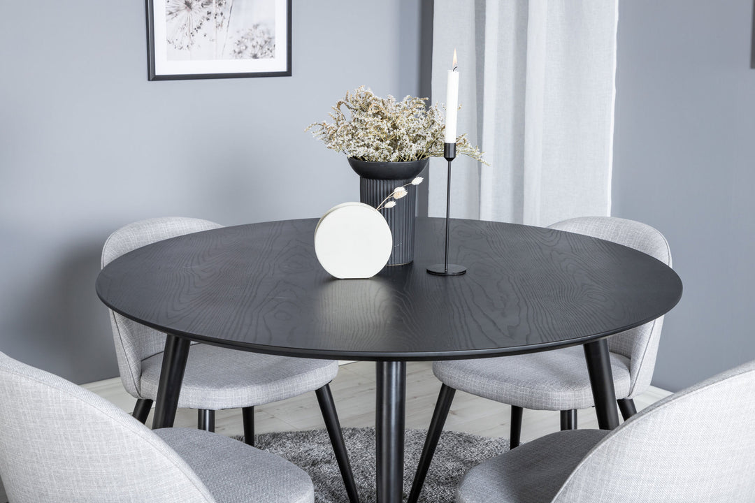 Venture Home Dipp Dining Table - 115cm - Black / Black Brass+Velvet Dining Chiar - Black legs - Light GreyFabric_4