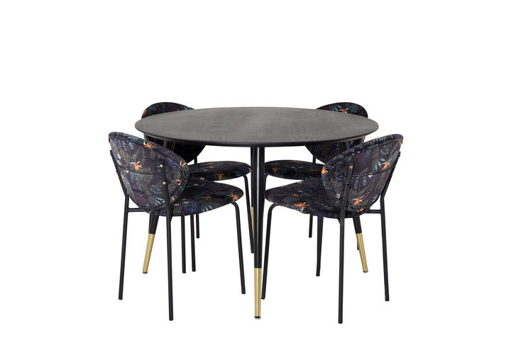 Venture Home Dipp Dining Table - 115cm - Black / Black Brass+Vault Dining Chair - Black legs - Black Flower printed fabric_4
