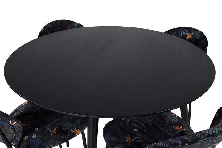 Venture Home Dipp Dining Table - 115cm - Black / Black Brass+Vault Dining Chair - Black legs - Black Flower printed fabric_4