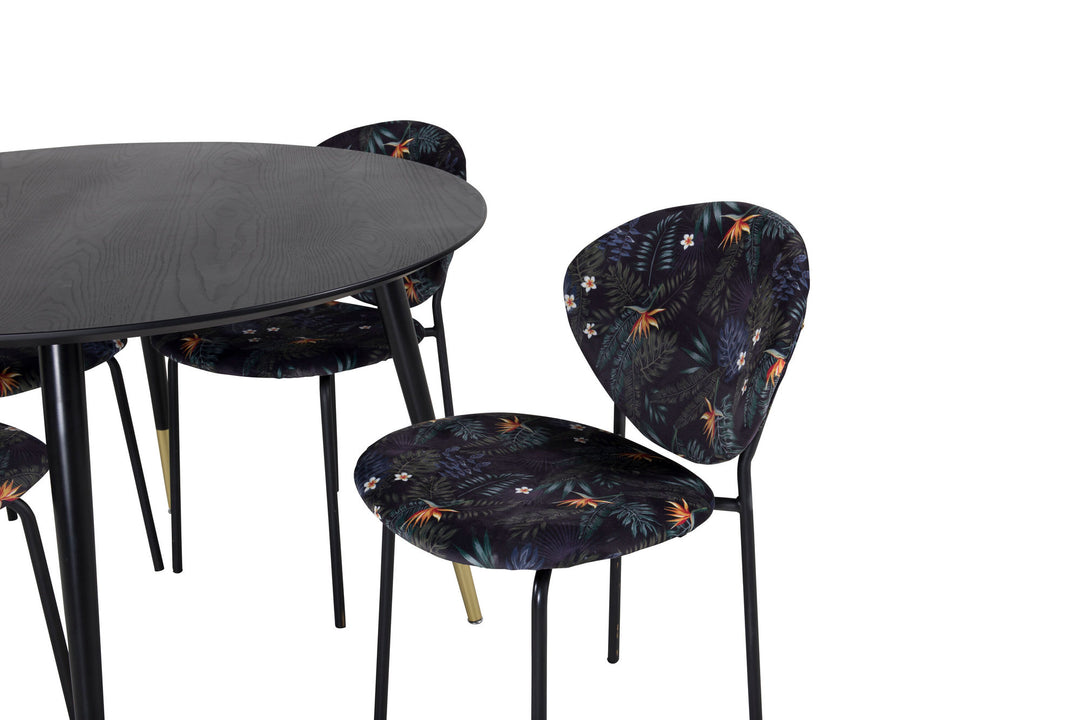 Venture Home Dipp Dining Table - 115cm - Black / Black Brass+Vault Dining Chair - Black legs - Black Flower printed fabric_4