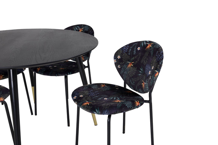 Venture Home Dipp Dining Table - 115cm - Black / Black Brass+Vault Dining Chair - Black legs - Black Flower printed fabric_4