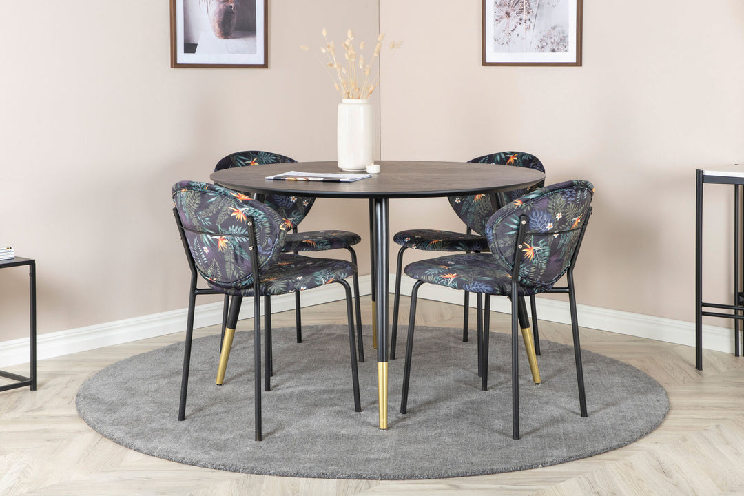 Venture Home Dipp Dining Table - 115cm - Black / Black Brass+Vault Dining Chair - Black legs - Black Flower printed fabric_4