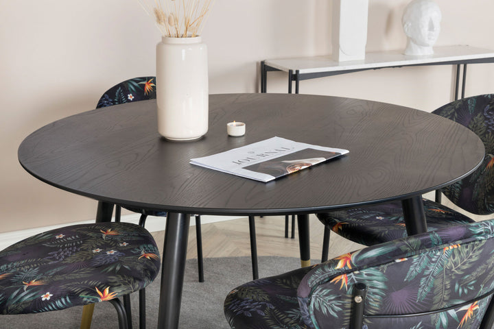 Venture Home Dipp Dining Table - 115cm - Black / Black Brass+Vault Dining Chair - Black legs - Black Flower printed fabric_4