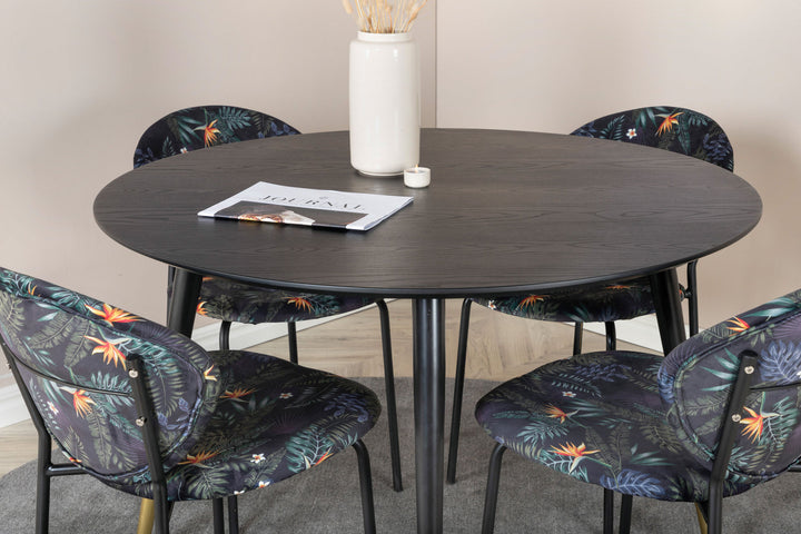 Venture Home Dipp Dining Table - 115cm - Black / Black Brass+Vault Dining Chair - Black legs - Black Flower printed fabric_4